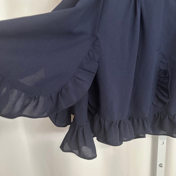 Cremieux Navy Blue Ruffle Pintucked Skirt Large Feminine Flouncy‎ Office Church - Picture 2 of 8